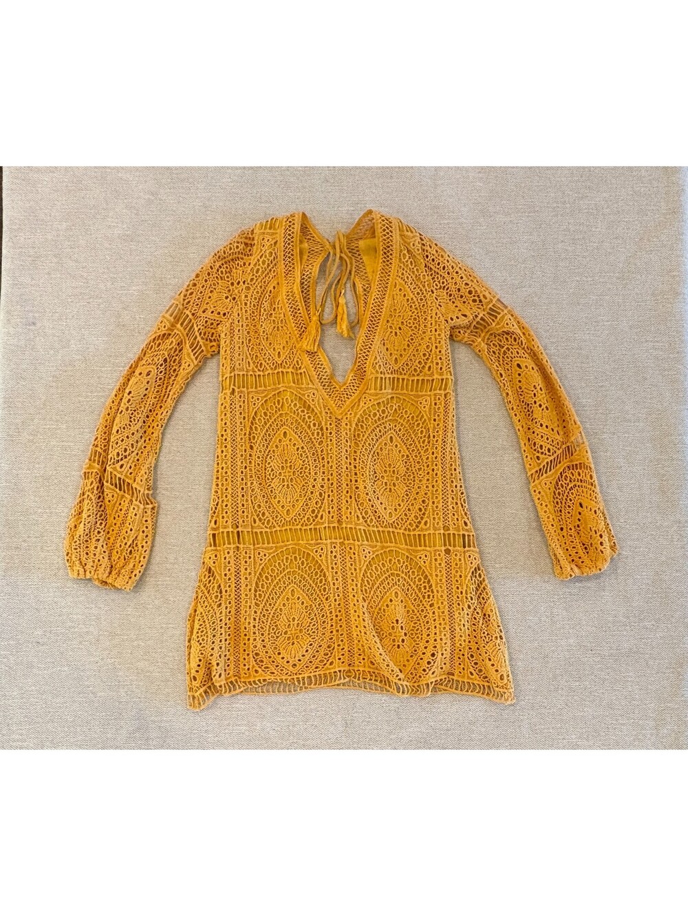 Jen's Pirate Booty Mustard Yellow Crochet Lace Mini Dress Sz XS
